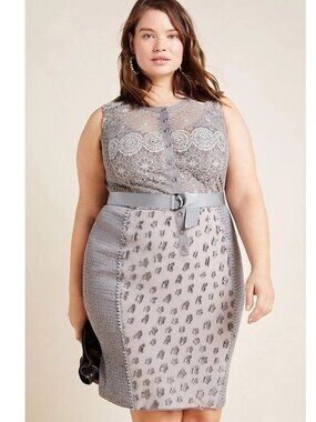 NWT Anthropologie Beguile by Byron Lars Gisella in Gray Lace Sheath Dress 20W